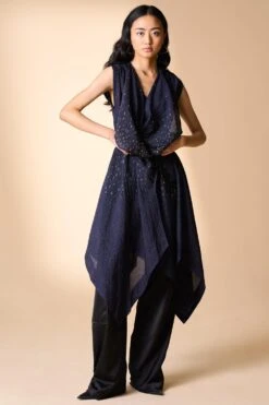 Alamelu Cobalt Blue Draped Overlay