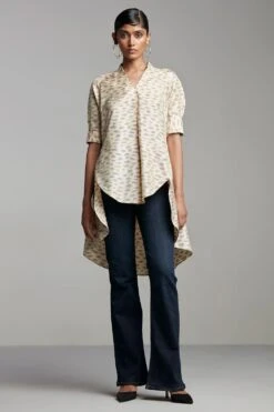 Alamelu Handloom Ikat Raw Silk Top