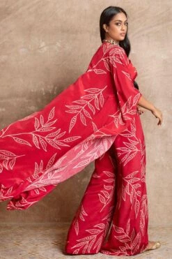 Arpita Mehta Red Leaf Printed Cape Set