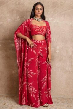 Arpita Mehta Red Leaf Printed Cape Set -Inca Sales Store amf10 3