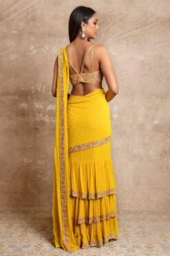 Arpita Mehta Yellow Hand Embroidered Tiered Sari Set 11 Arpita Mehta Yellow Hand Embroidered Tiered Sari Set -Inca Sales Store amf18 5