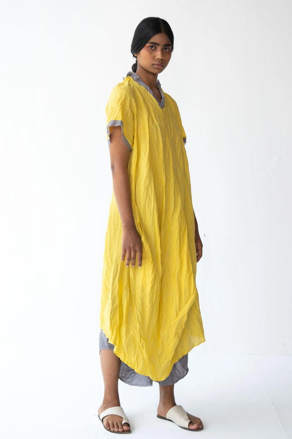 Urvashi Kaur Yellow Crushed Cotton Asymmetric Dress 3 Urvashi Kaur Yellow Crushed Cotton Asymmetric Dress