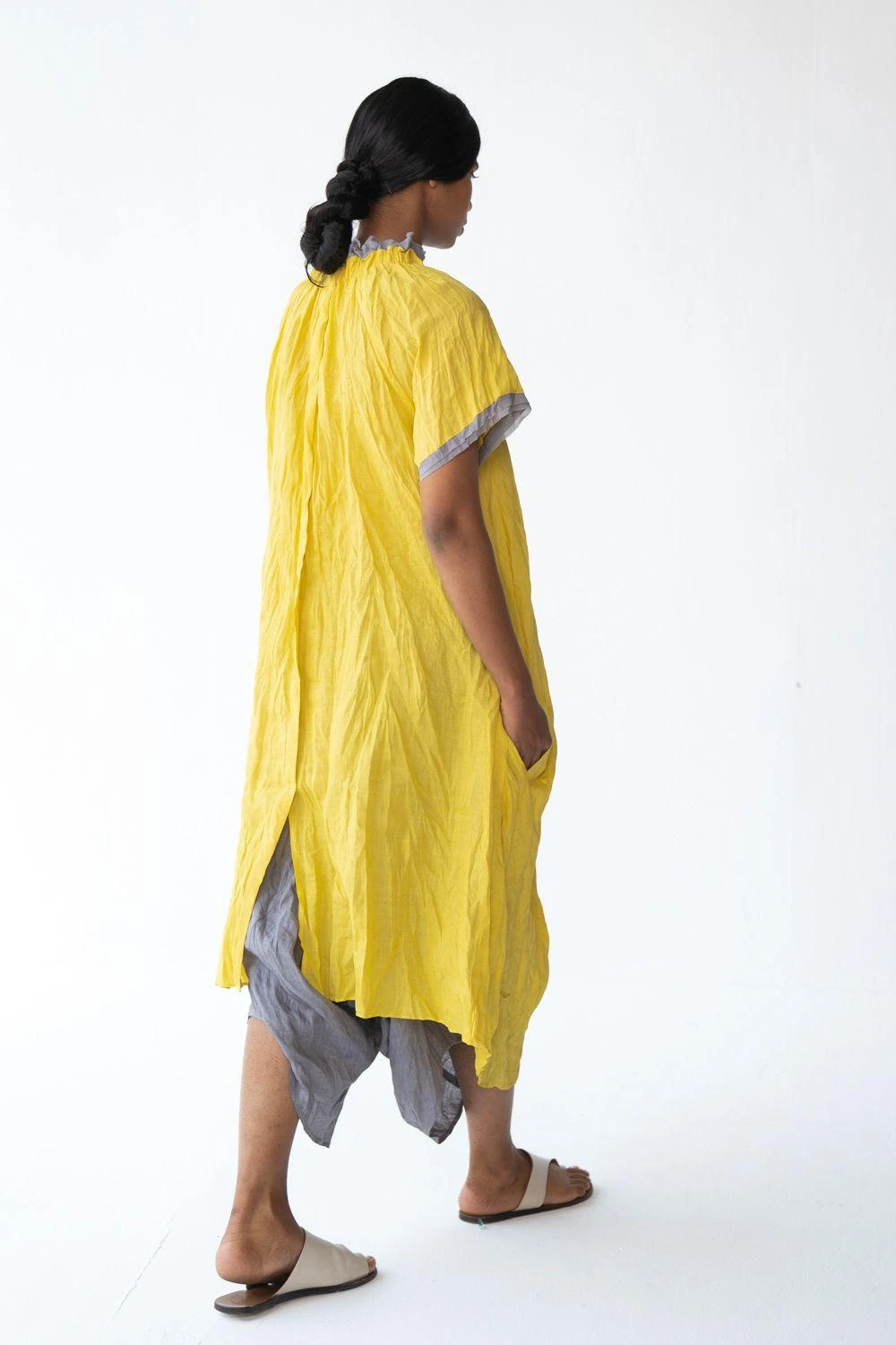 Urvashi Kaur Yellow Crushed Cotton Asymmetric Dress 4 Urvashi Kaur Yellow Crushed Cotton Asymmetric Dress - Image 2
