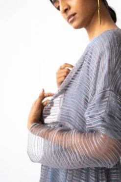 Urvashi Kaur Grey Linen Sheer Overlay -Inca Sales Store apara 87 6