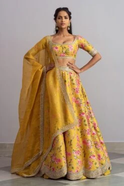 Anushree Reddy Mustard Floral Printed Lehenga Set