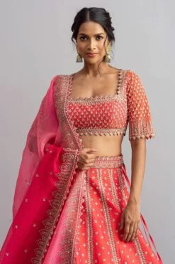 Anushree Reddy Flame Red Raw Silk Lehenga Set -Inca Sales Store ar027 3
