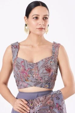 Aisha Rao Grey Ruffled Organza Sari -Inca Sales Store ar0604 3