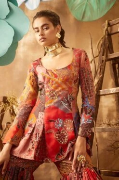 Aisha Rao Red Printed Peplum Sharara Set -Inca Sales Store arprtf ss02 4