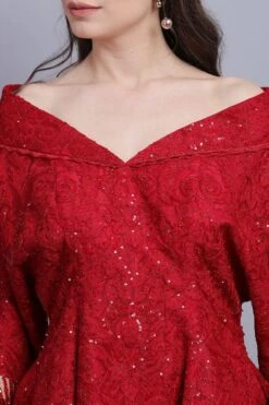 Asira Red Embellished Jacket & Sharara Set -Inca Sales Store as26066 5
