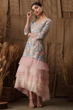 Shriya Som Floral Embroidered Pink Jacket Dress -Inca Sales Store augss15 3