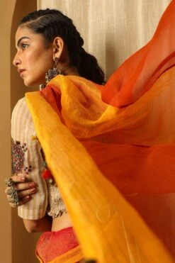 Medha Ivory Striped Chanderi Blouse -Inca Sales Store aw bl wcw 3 1