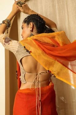 Medha Ivory Striped Chanderi Blouse -Inca Sales Store aw bl wcw 4 1