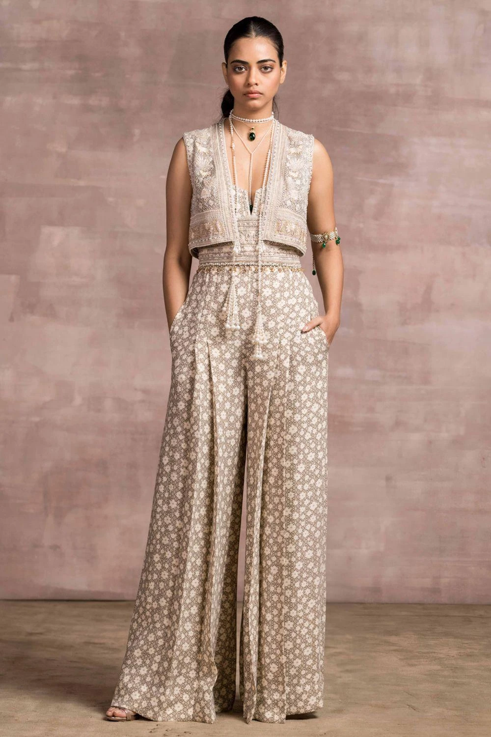 Tarun Tahiliani Pichwai Printed Jumpsuit With Embroidered Cape 3 Tarun Tahiliani Pichwai Printed Jumpsuit With Embroidered Cape