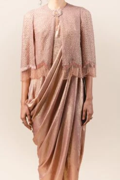 Tarun Tahiliani Old Rose Cape & Draped Dress Set -Inca Sales Store br ssu lsr cp 1 3