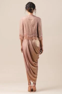 Tarun Tahiliani Old Rose Cape & Draped Dress Set -Inca Sales Store br ssu lsr cp 1 4
