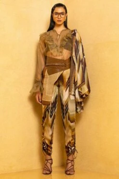 Nikita Mhaisalkar Olive Green Organza Ruffle Top