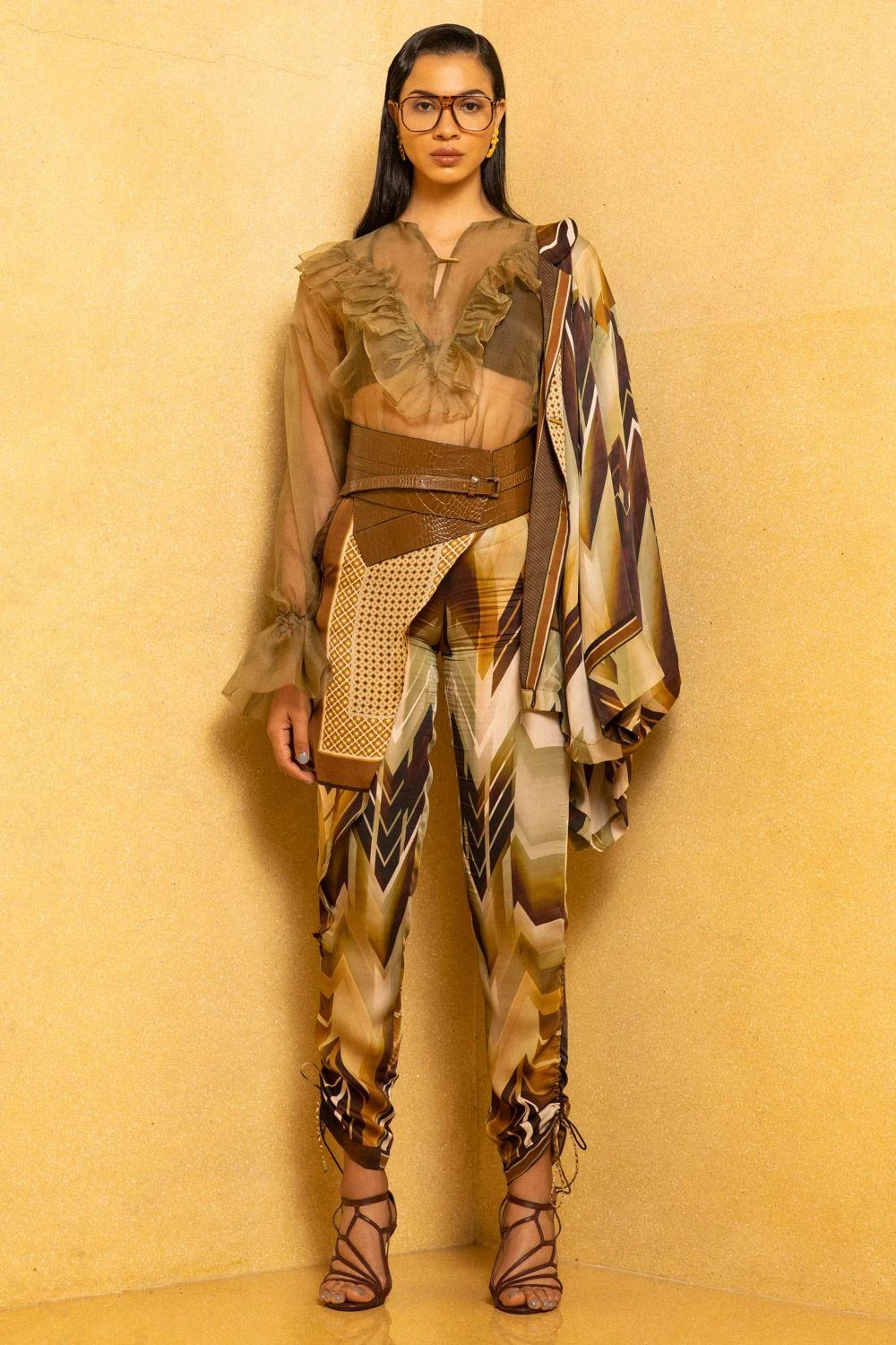 Nikita Mhaisalkar Olive Green Organza Ruffle Top 3 Nikita Mhaisalkar Olive Green Organza Ruffle Top