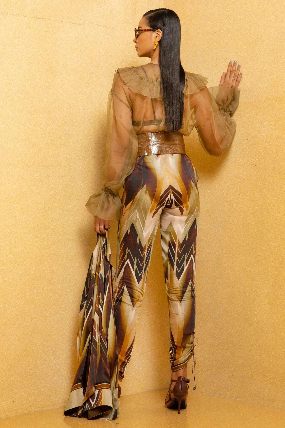 Nikita Mhaisalkar Olive Green Organza Ruffle Top 5 Nikita Mhaisalkar Olive Green Organza Ruffle Top - Image 3