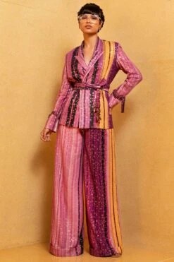 Nikita Mhaisalkar Berry Stroke Print Sheeted Pant Suit