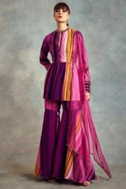 Nikita Mhaisalkar Berry Stroke Sharara Set With Embellishments