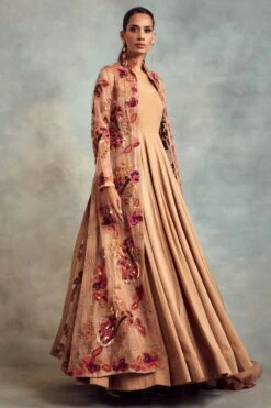 Nikita Mhaisalkar Peach Candy Anarkali Set With Embellished Jacket -Inca Sales Store ca trs22 094 3