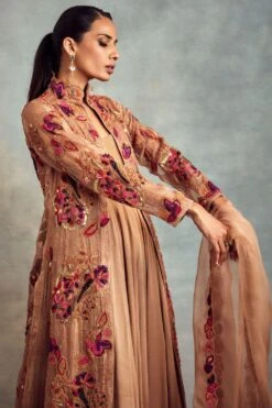 Nikita Mhaisalkar Peach Candy Anarkali Set With Embellished Jacket -Inca Sales Store ca trs22 094 5