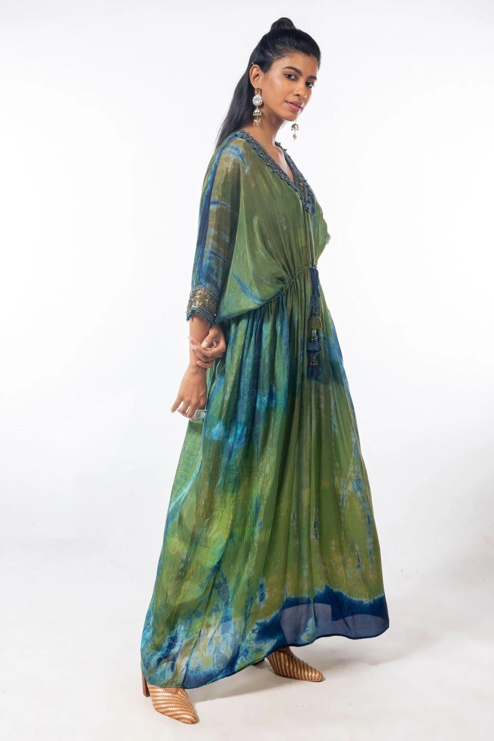 CAPISVIRLEO Moss Green Embellished Kaftan 4 CAPISVIRLEO Moss Green Embellished Kaftan - Image 2