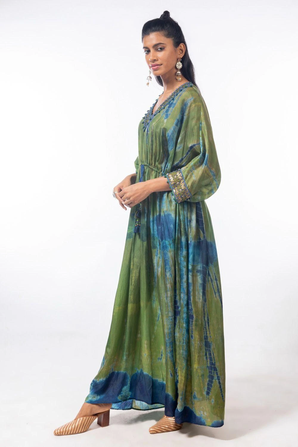 CAPISVIRLEO Moss Green Embellished Kaftan 5 CAPISVIRLEO Moss Green Embellished Kaftan - Image 3