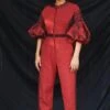 Chandrima Red Cotton Cordwork Jumpsuit -Inca Sales Store cfw20js05 1