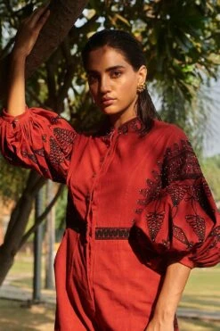 Chandrima Red Cotton Cordwork Jumpsuit -Inca Sales Store cfw20js05 3