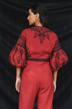 Chandrima Red Cotton Cordwork Jumpsuit -Inca Sales Store cfw20js05 4