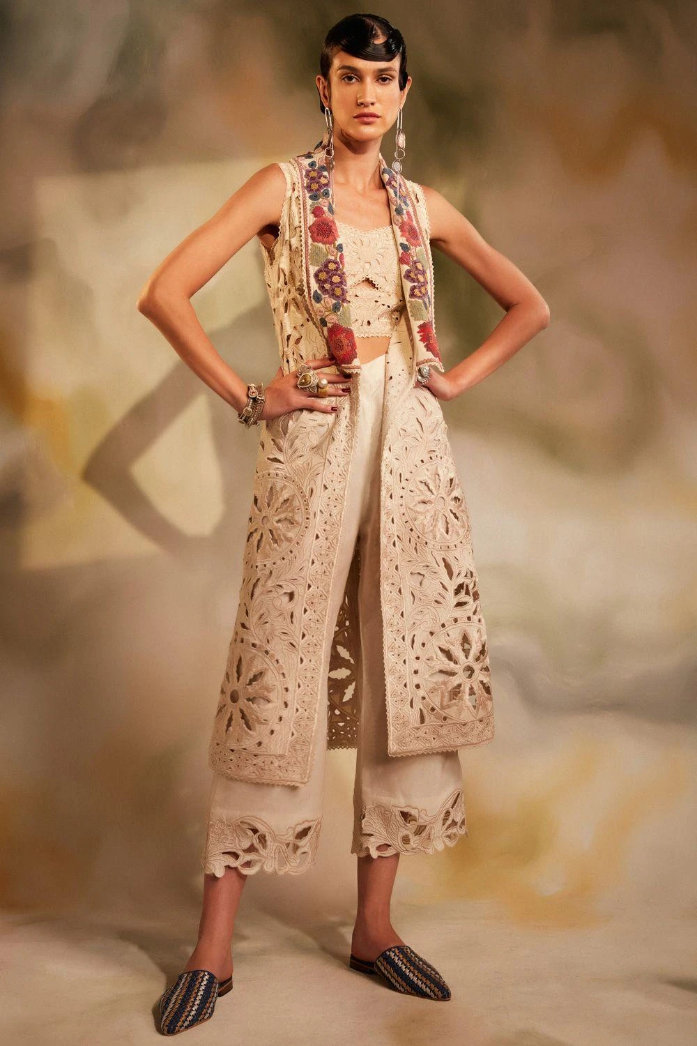 Chandrima Ivory Cutwork Jacket With A Beadwork Lapel 4 Chandrima Ivory Cutwork Jacket With A Beadwork Lapel - Image 2