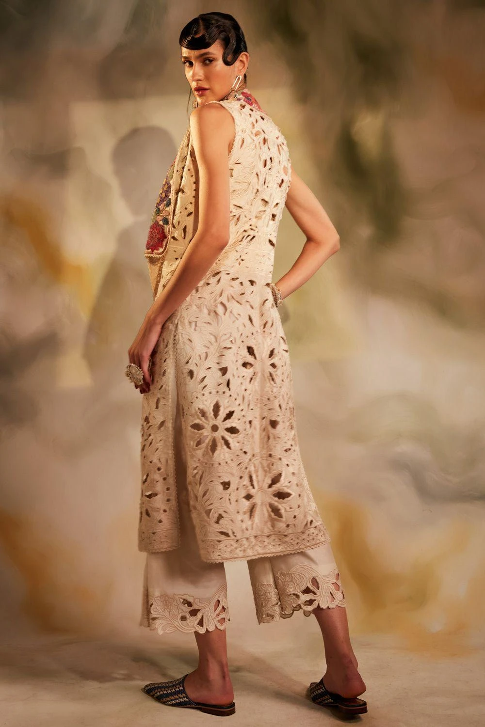 Chandrima Ivory Cutwork Jacket With A Beadwork Lapel 5 Chandrima Ivory Cutwork Jacket With A Beadwork Lapel - Image 3