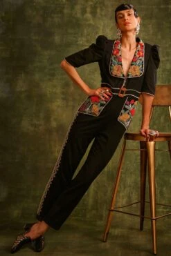 Chandrima Black Kala Cotton Beadwork Jumpsuit