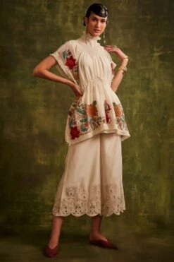 Chandrima Ivory Chanderi Embroidered Kaftan