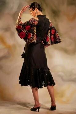 Chandrima Black Chanderi Cutwork Overlap Skirt -Inca Sales Store cfw21s03 3