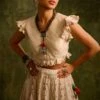 Chandrima Ivory Pleated Bouse With Cutwork Ruffles