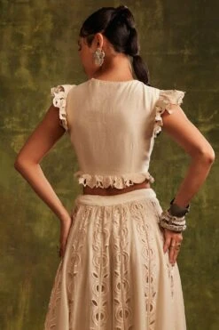 Chandrima Ivory Pleated Bouse With Cutwork Ruffles -Inca Sales Store cfw21t18 3
