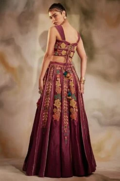 Chandrima Plum Beadwork Bustier With Pleated Straps -Inca Sales Store cfw21t22 3