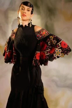 Chandrima Black Cold Shoulder Top With Bell Sleeves