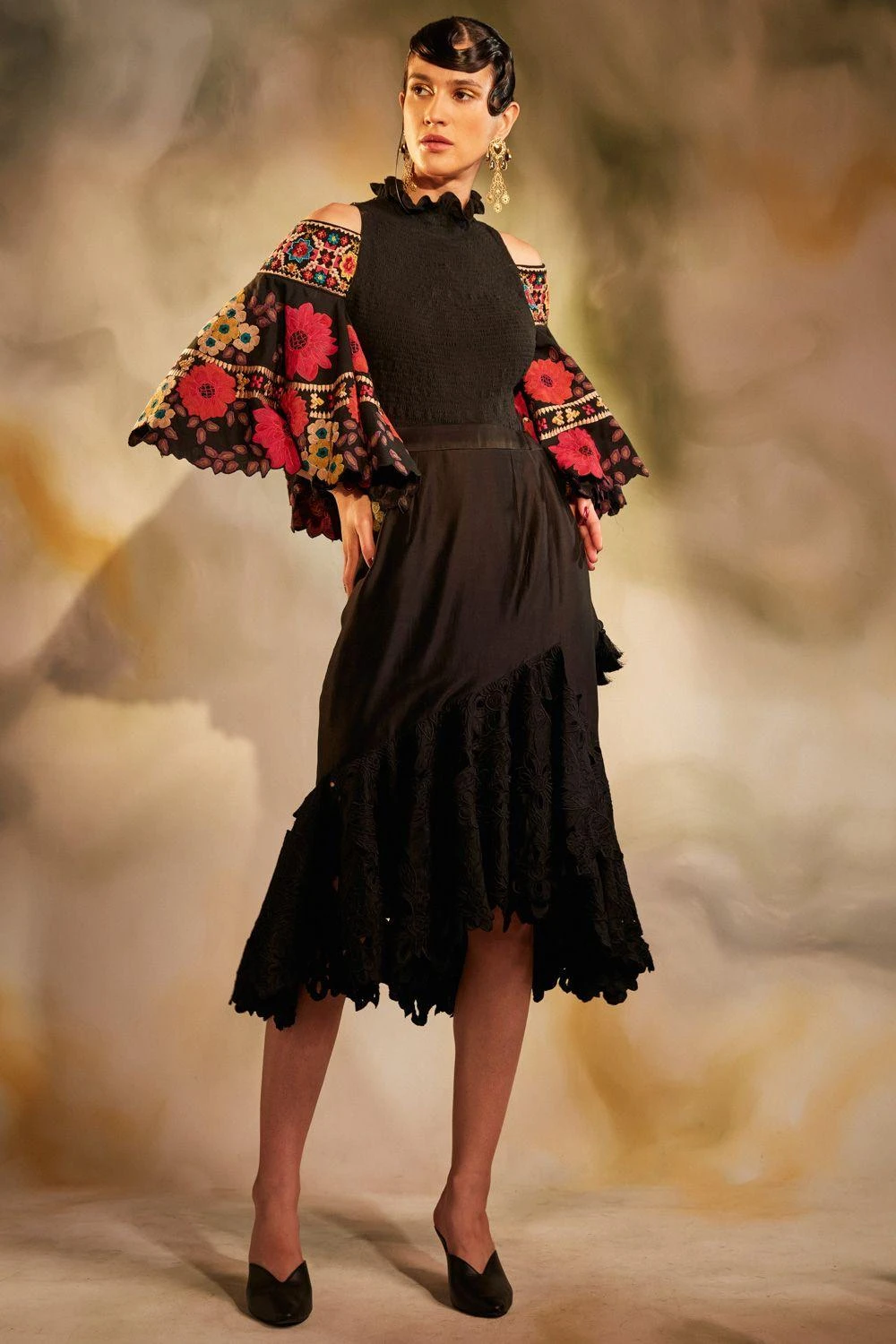 Chandrima Black Cold Shoulder Top With Bell Sleeves 4 Chandrima Black Cold Shoulder Top With Bell Sleeves - Image 2