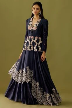 Chandrima Indigo Asymmetric Cutwork Lehenga