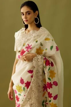 Chandrima Ivory Cutwork Organza Sari -Inca Sales Store ch1128 4