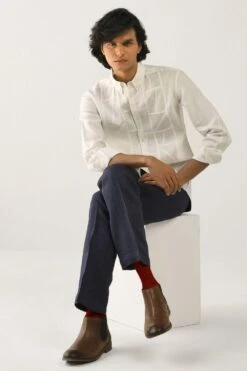 Countrymade Ivory Linen Cotton Shirt With Stitch Detailing 10 Countrymade Ivory Linen Cotton Shirt With Stitch Detailing -Inca Sales Store cm ctd sh 10 4