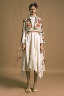 Chandrima Embroidered Short Jacket With Tie Up Sleeves