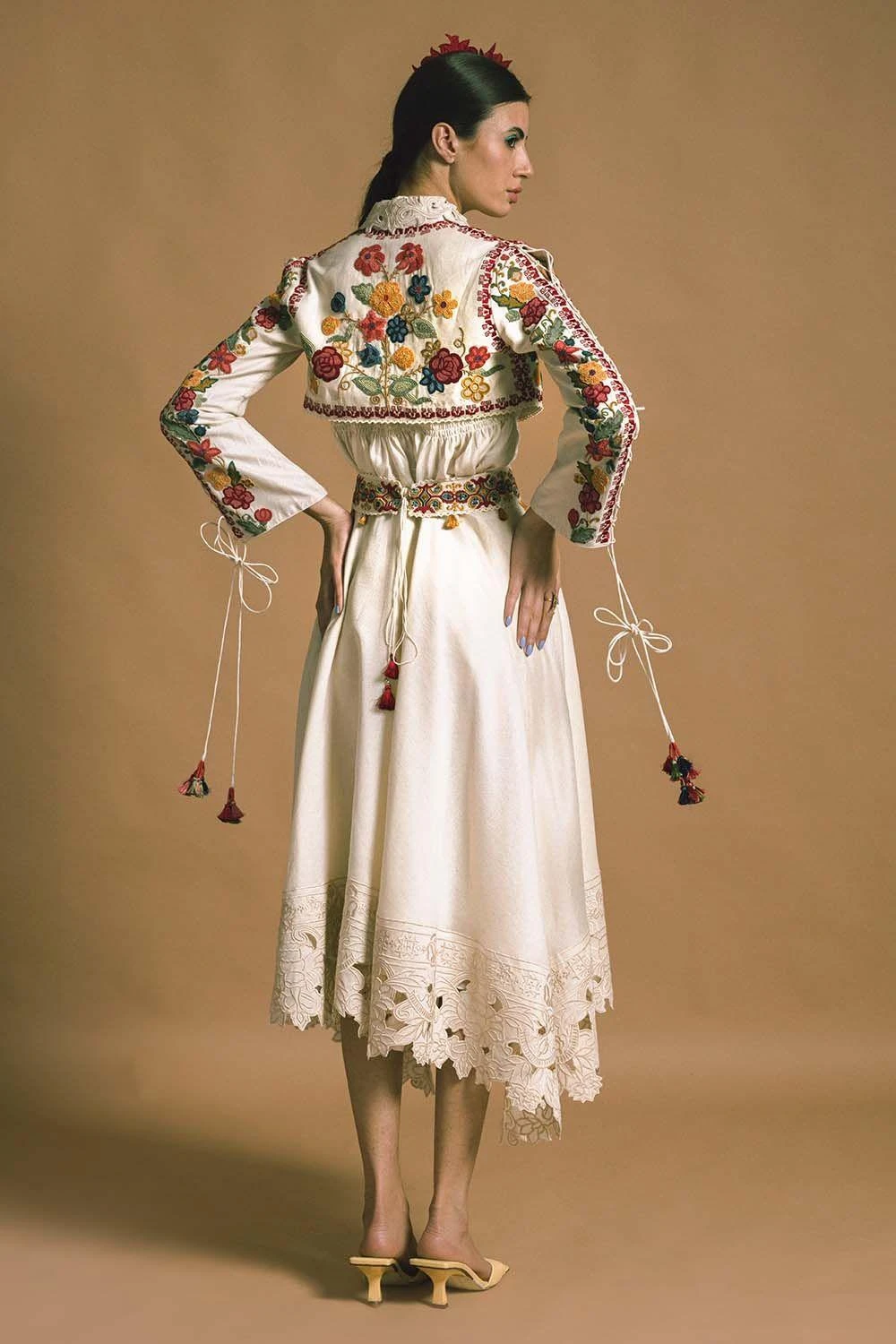 Chandrima Embroidered Short Jacket With Tie Up Sleeves 6 Chandrima Embroidered Short Jacket With Tie Up Sleeves - Image 4