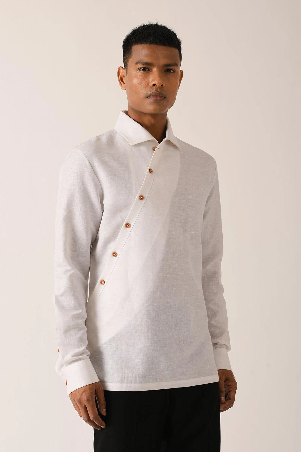 Dhruv Vaish White Diagonal Placket Shirt 3 Dhruv Vaish White Diagonal Placket Shirt