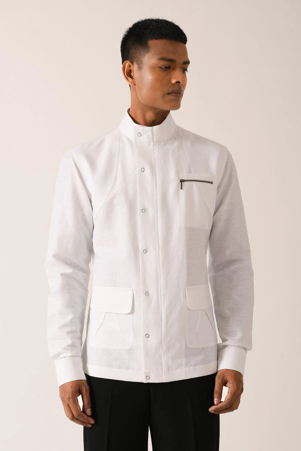 Dhruv Vaish White Shirt With Side Zipper & Snap Buttons 3 Dhruv Vaish White Shirt With Side Zipper & Snap Buttons