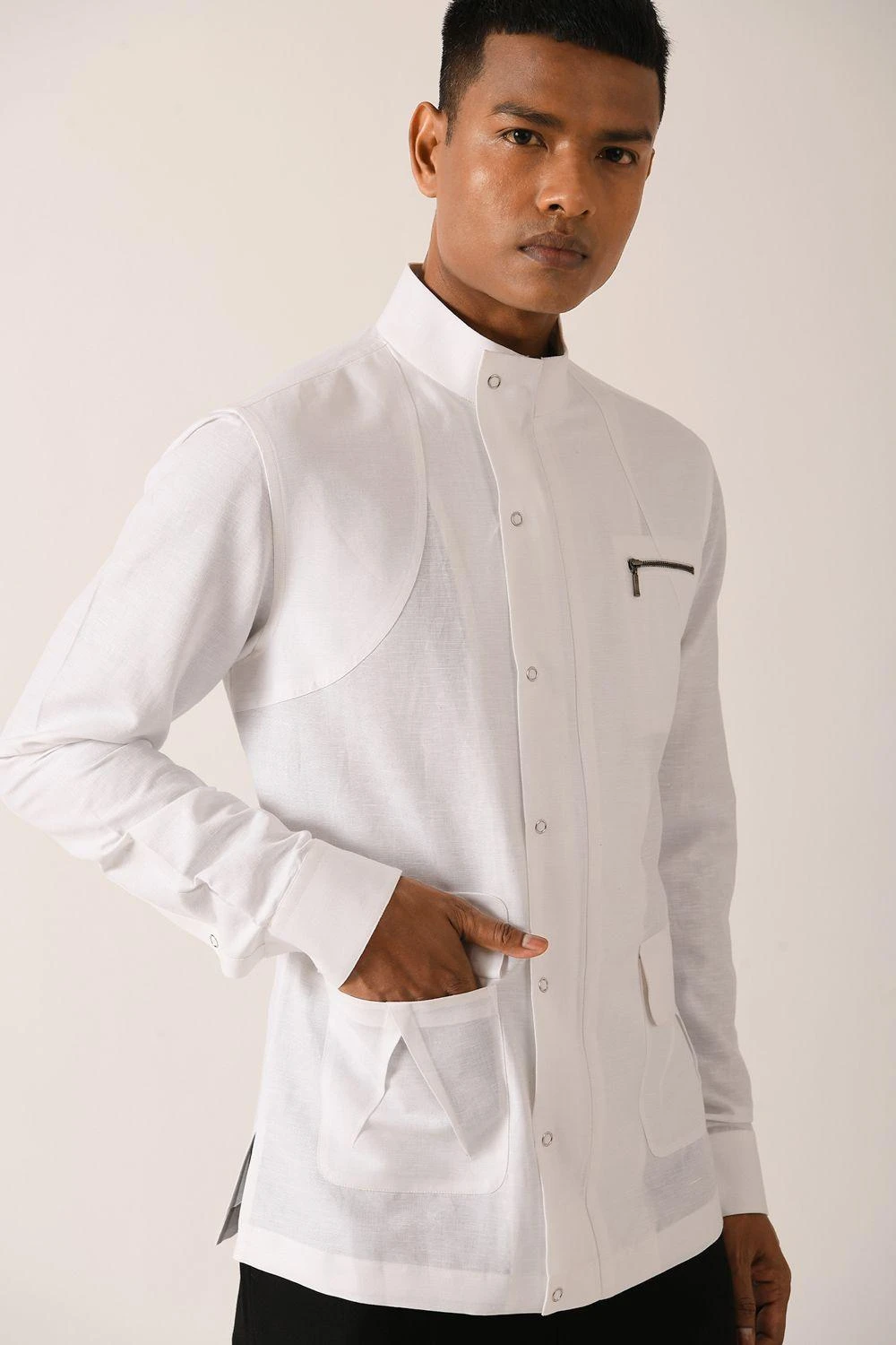 Dhruv Vaish White Shirt With Side Zipper & Snap Buttons 5 Dhruv Vaish White Shirt With Side Zipper & Snap Buttons - Image 3