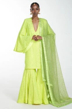 Itrh Neon Green Crystal Sharara Set